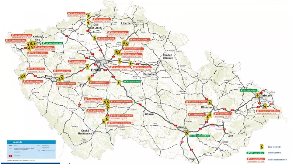 Mapa rozmístění dopravního značení STOP-PROTISMĚR