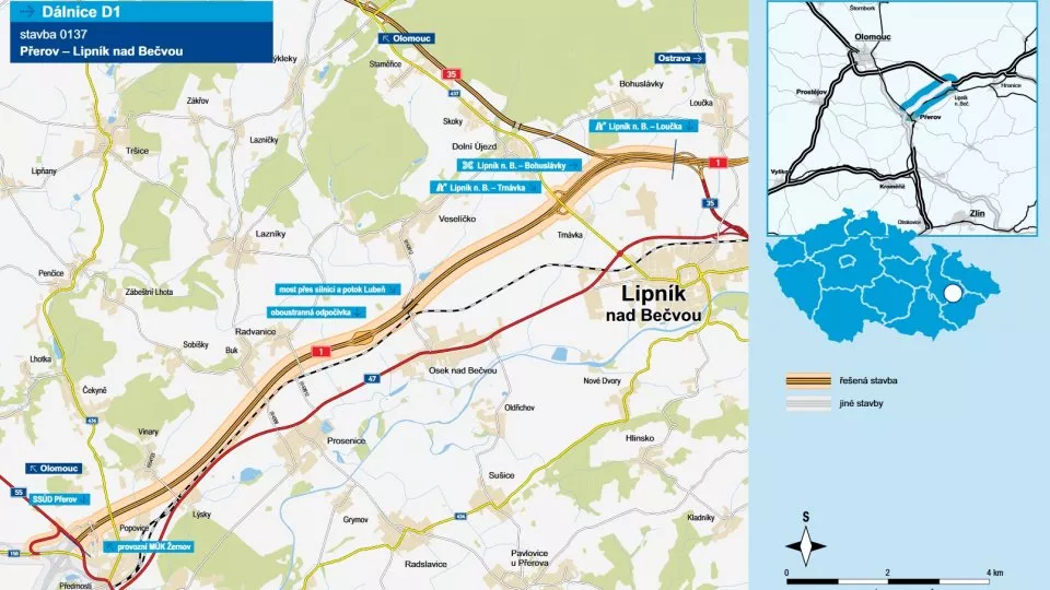 D1 - stavba dálnice Přerov - Lipníc nad Bečvou