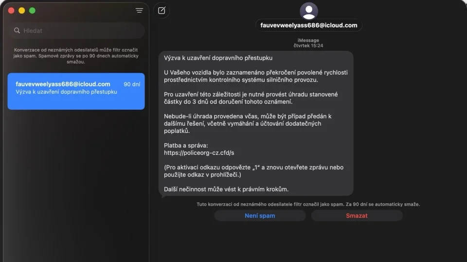 Podvodná SMS s výzvou k zaplacení