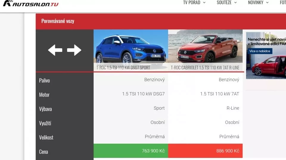 Porovnání VW T-ROC vs. T-ROC Cabrio