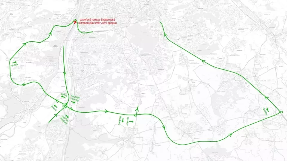 Objízdné trasy Barrandovského mostu podle TSK